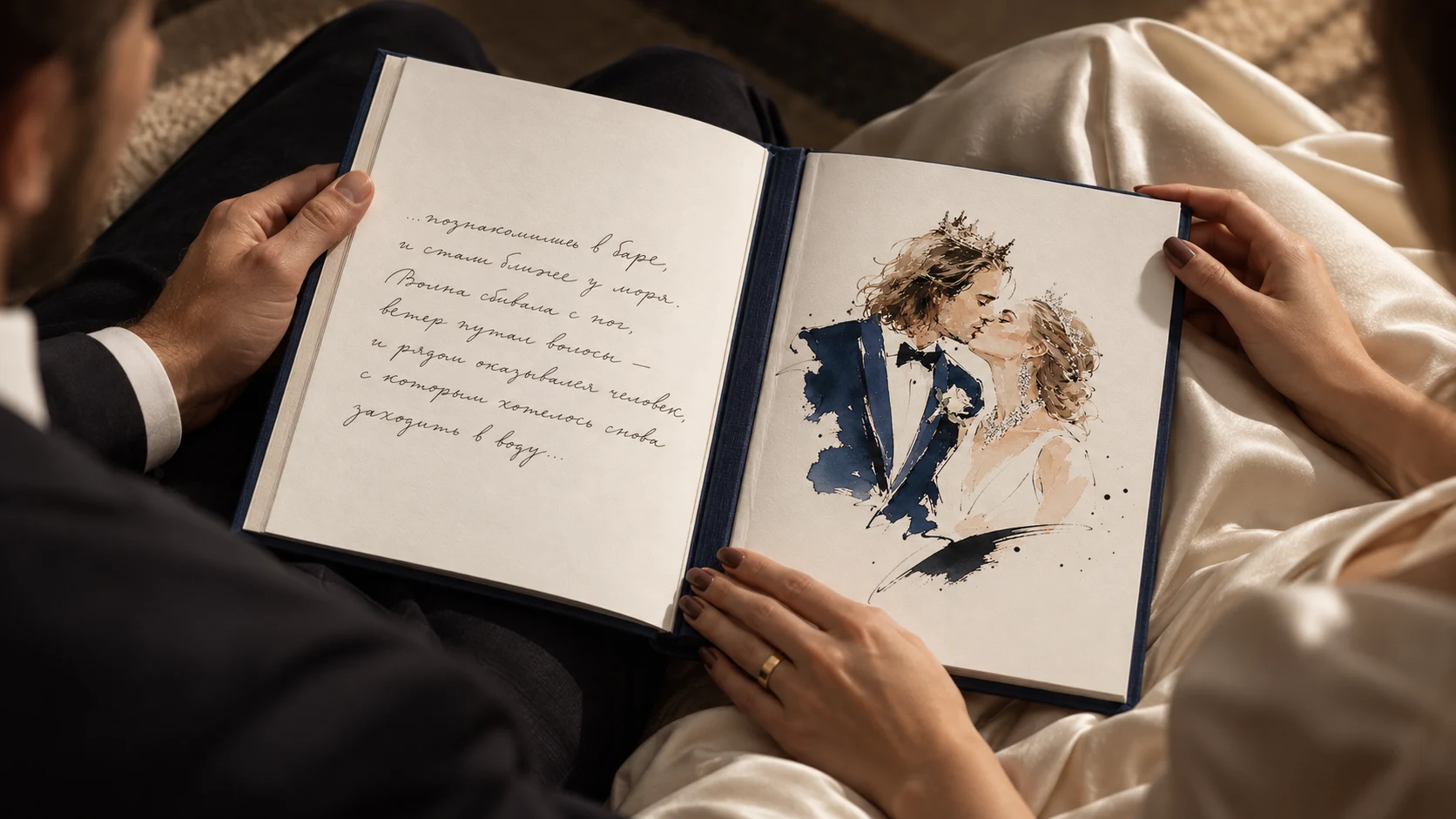 Пара держит раскрытую книгу в руках